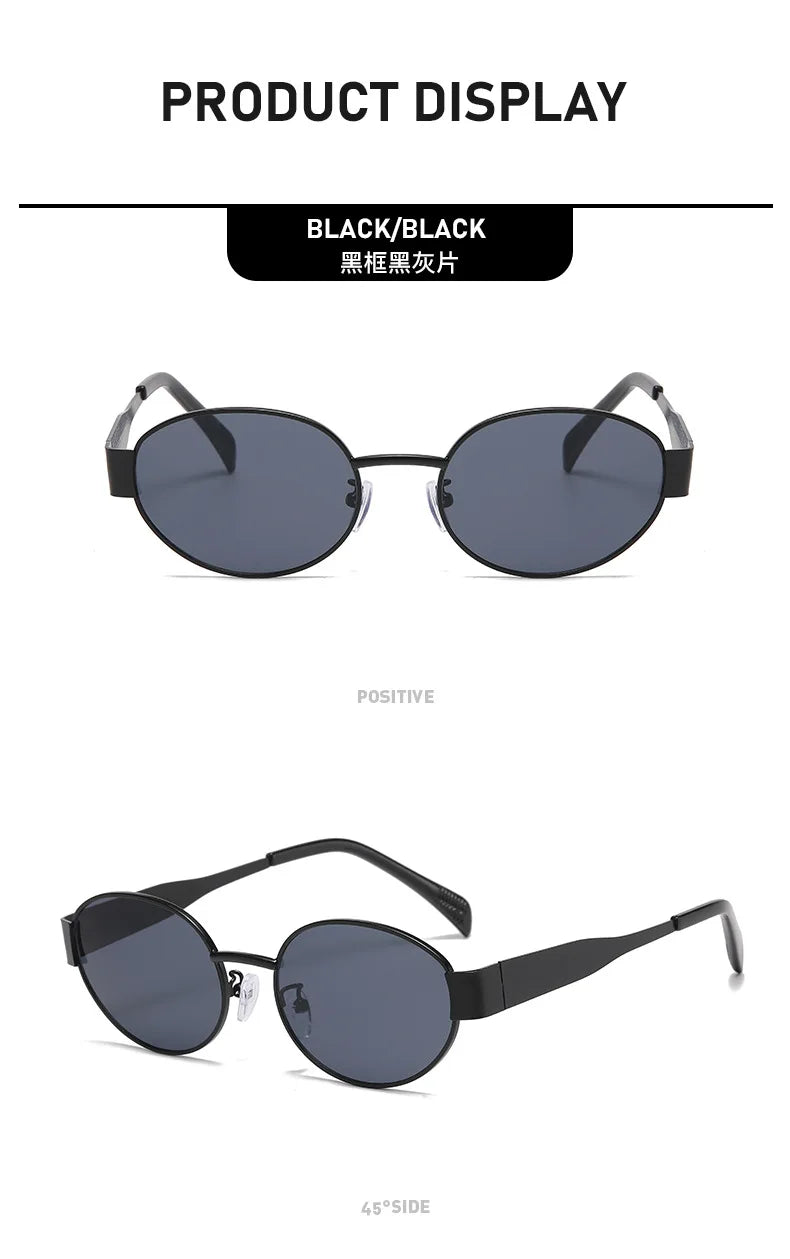 Retro Small Oval Metal Sunglasses | Gold & Black | Myopia Options