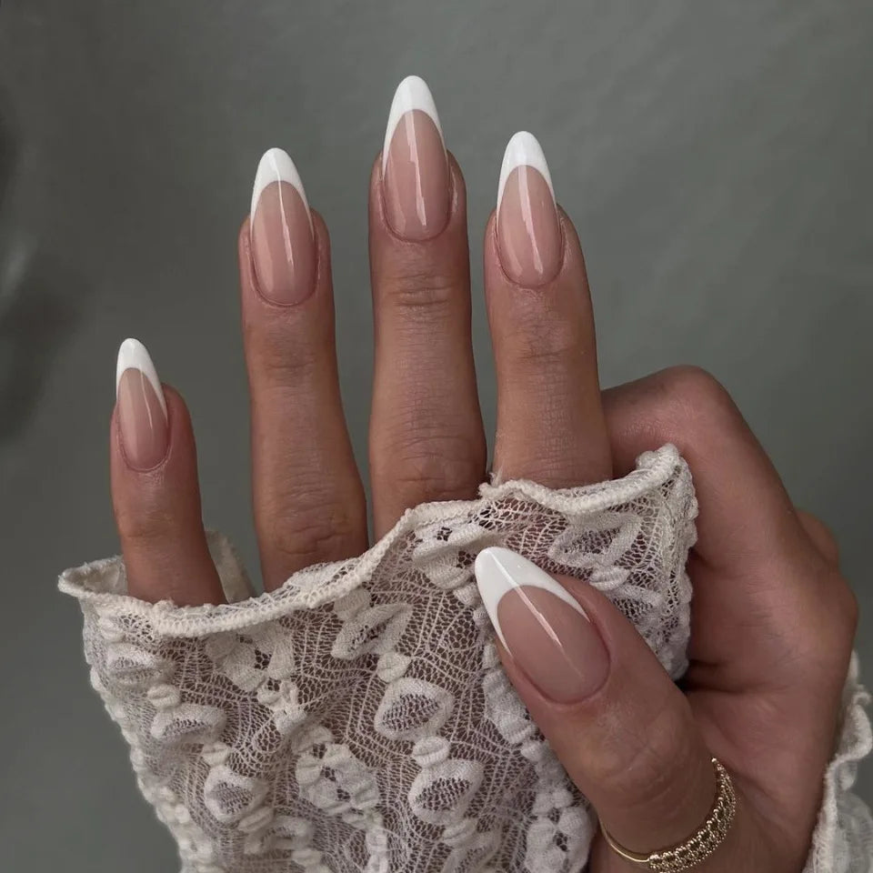 Almond Press-On Nails - French Tip & Gradient Designs, 24-Piece Set