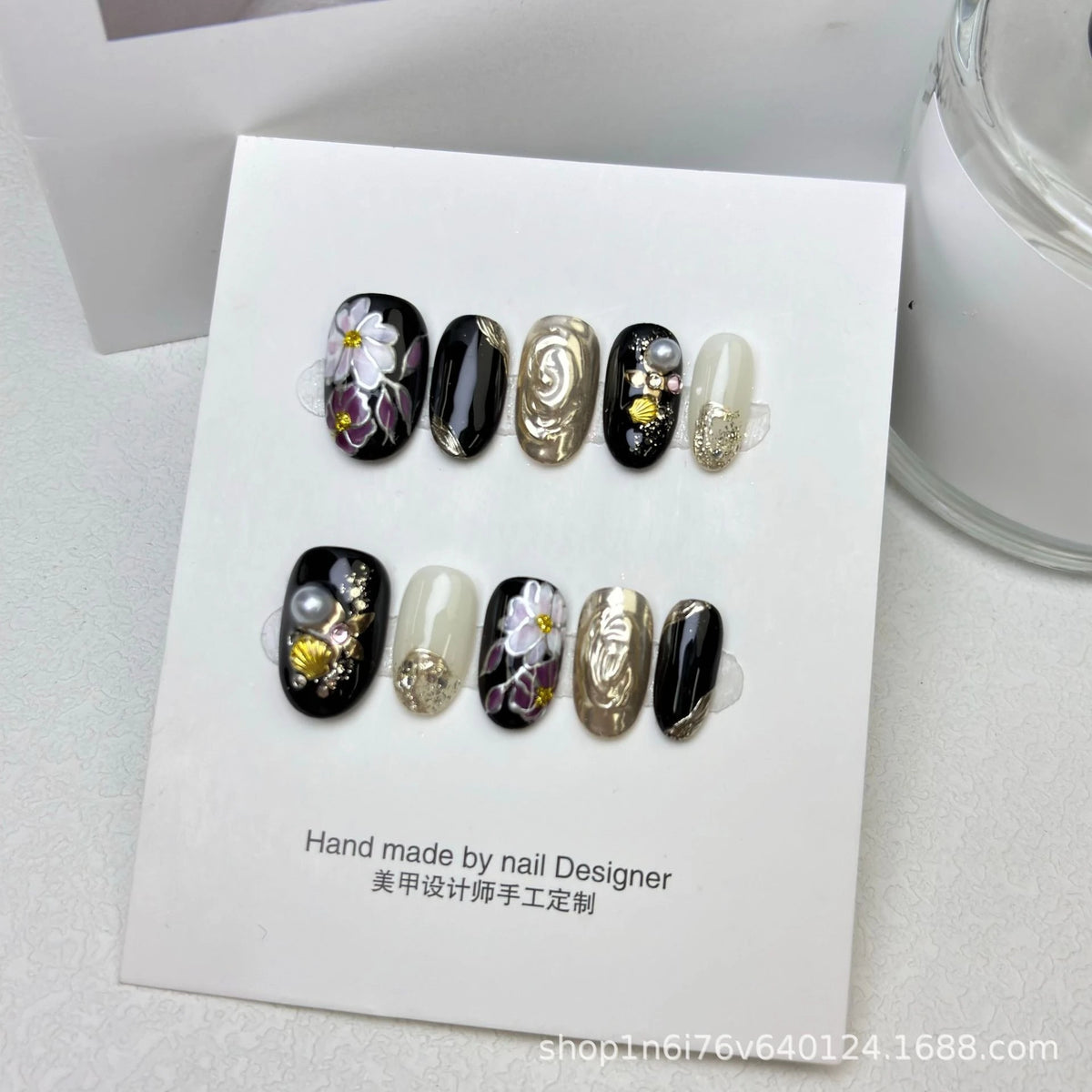 Short Oval Cat Eye Press-On Nails - 10-Piece Handmade Set
