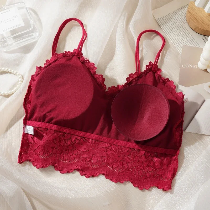 Floral Lace Longline Bralette & Boyshort Set — Wire-Free Padded | Women's Lingerie