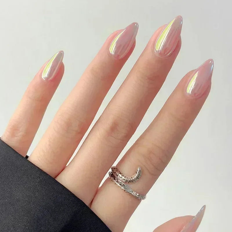 Long Coffin Press-On Nails with Glue – Nude, Pink & Color Designs, 24 Pieces