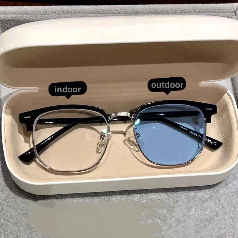 Square Metal Photochromic Glasses | Myopia Lens Options