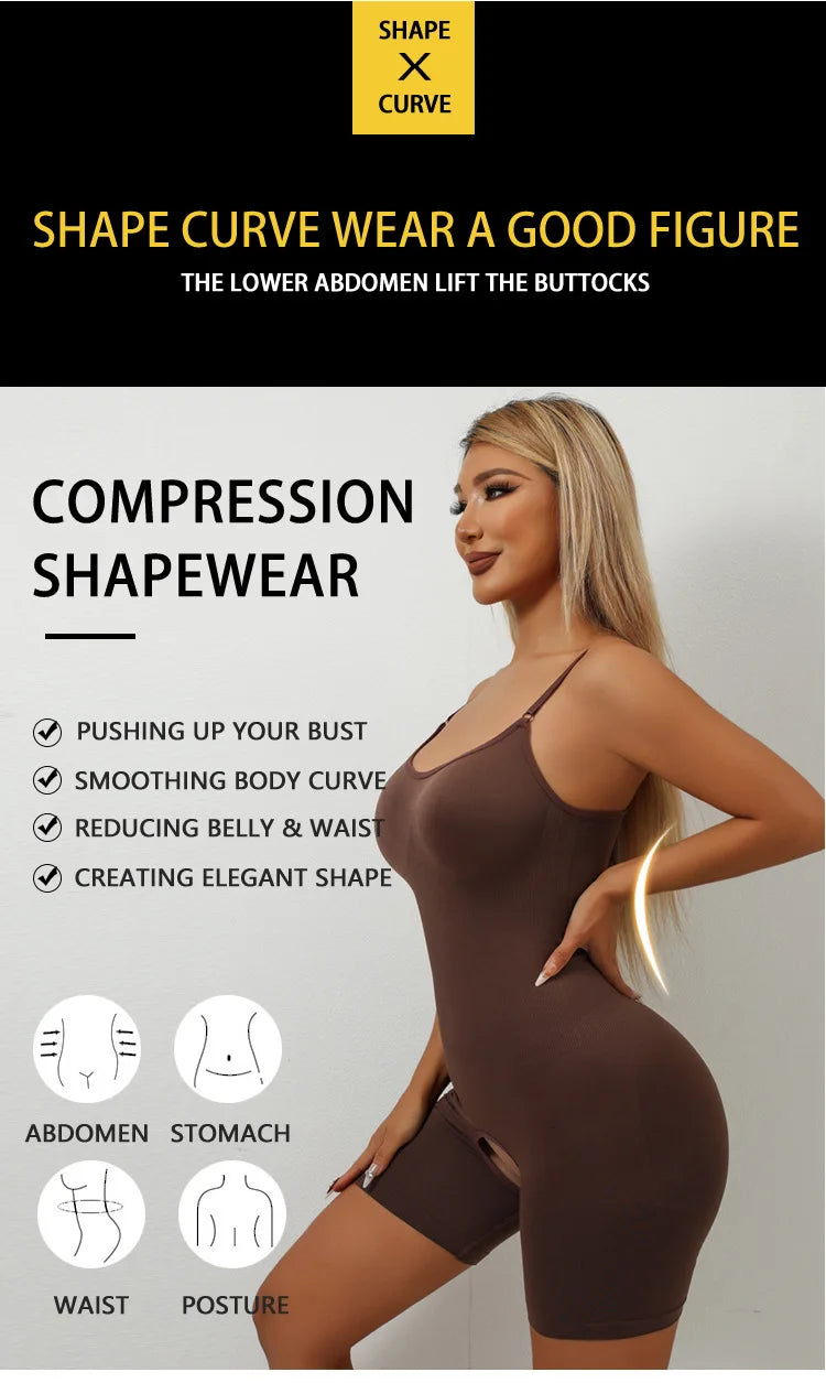 Seamless Full Body Shaper — Tummy Control Open-Crotch Bodysuit