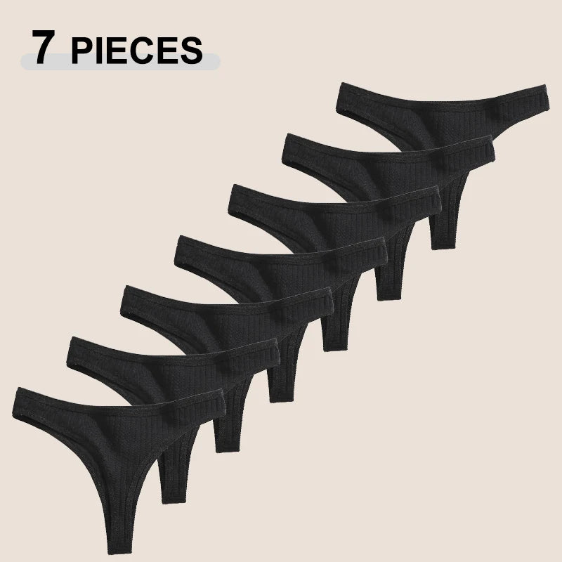 7Pcs/Set Cotton Thread Thongs Underwear Seamless Breathable Bikini T-Back G-Strings Panties Female Low Waist Sexy Lingerie S-XL