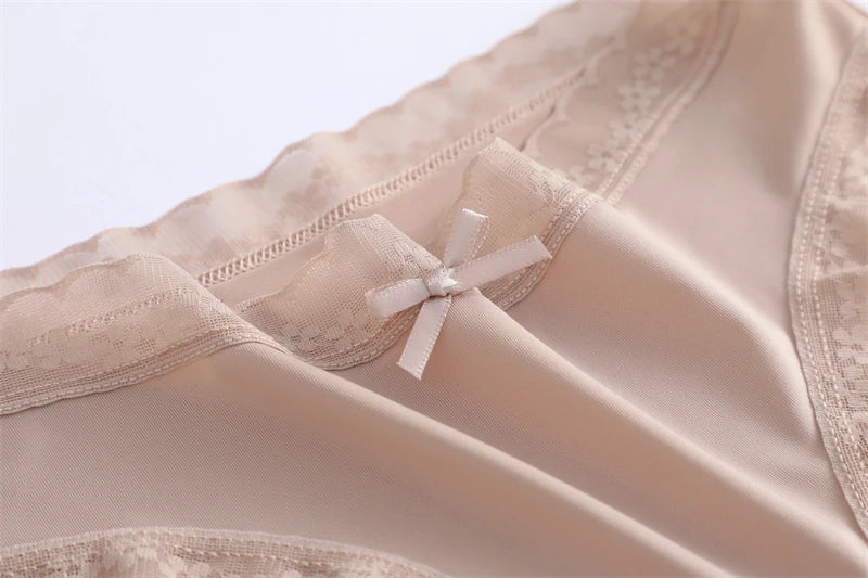 4Pcs Ice Silk Lace Panties Seamless Soild Underwear For Women Sexy Ultra-thin Breathable Briefs Girls Soft Transparent Lingerie