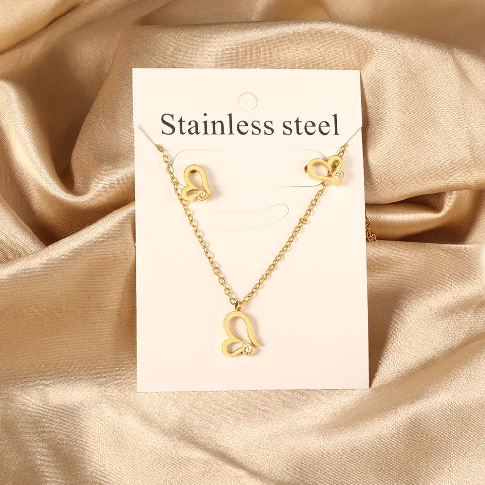 LUXUKISSKIDS Fashion Water Drop Choker Necklace Earrings Sets Stainless Steel Woman/Girls Luxury Jewelry Set Wedding Accessories