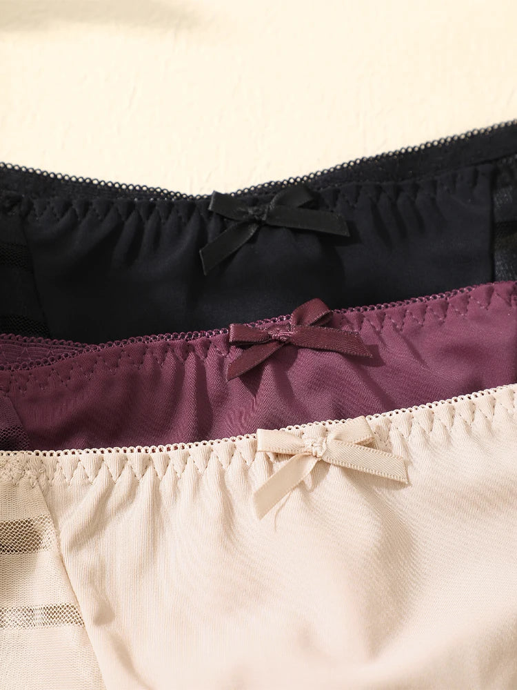 3-Pack Lace Hollow-Out Bow Thongs — Silky Low-Rise G-String Panties