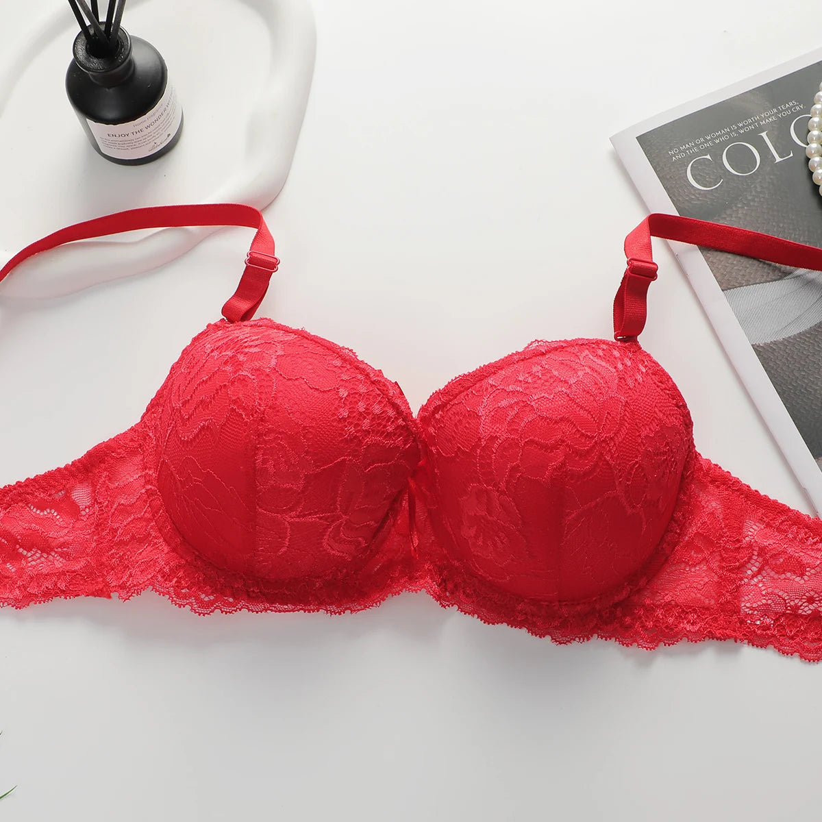 Floral Lace Push-Up Bra & Bikini Brief Set — 3/4 Cup Underwire | Women's Lingerie