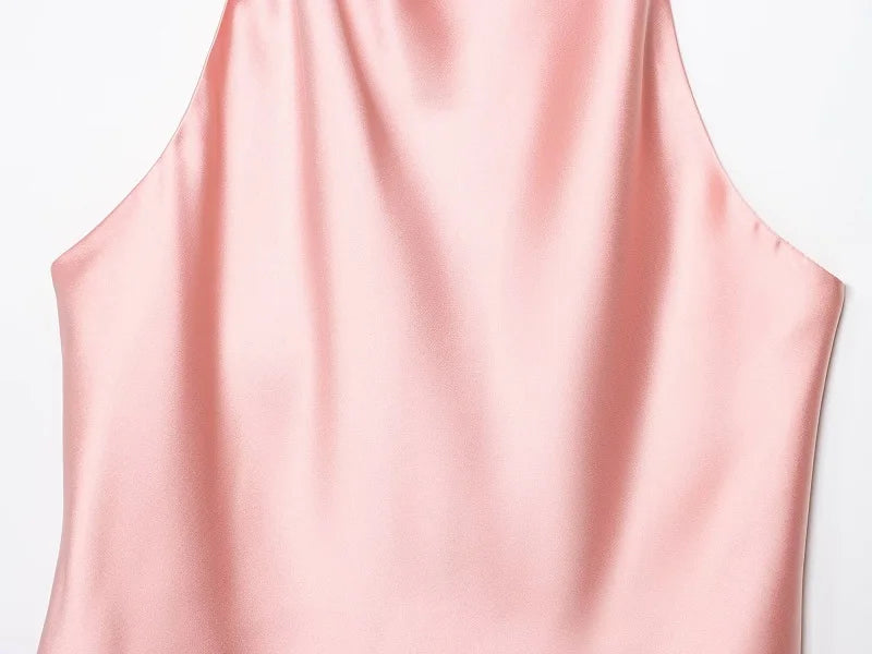 Satin Halter Cowl-Neck Backless Top — Women's Camisole