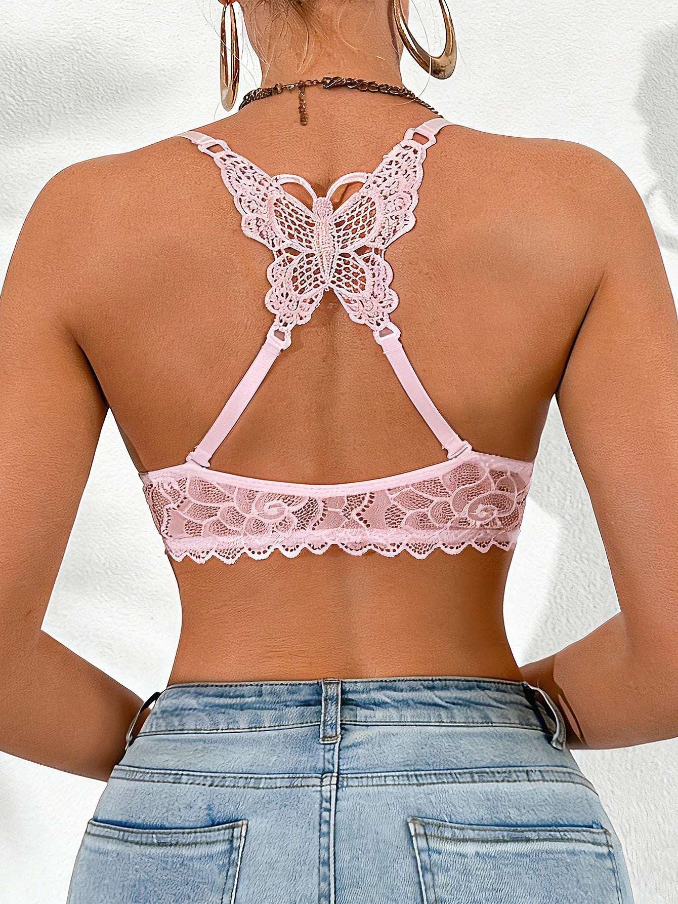 Butterfly Lace Back Push-Up Bra — Front Buckle Convertible Straps | Women's Bra