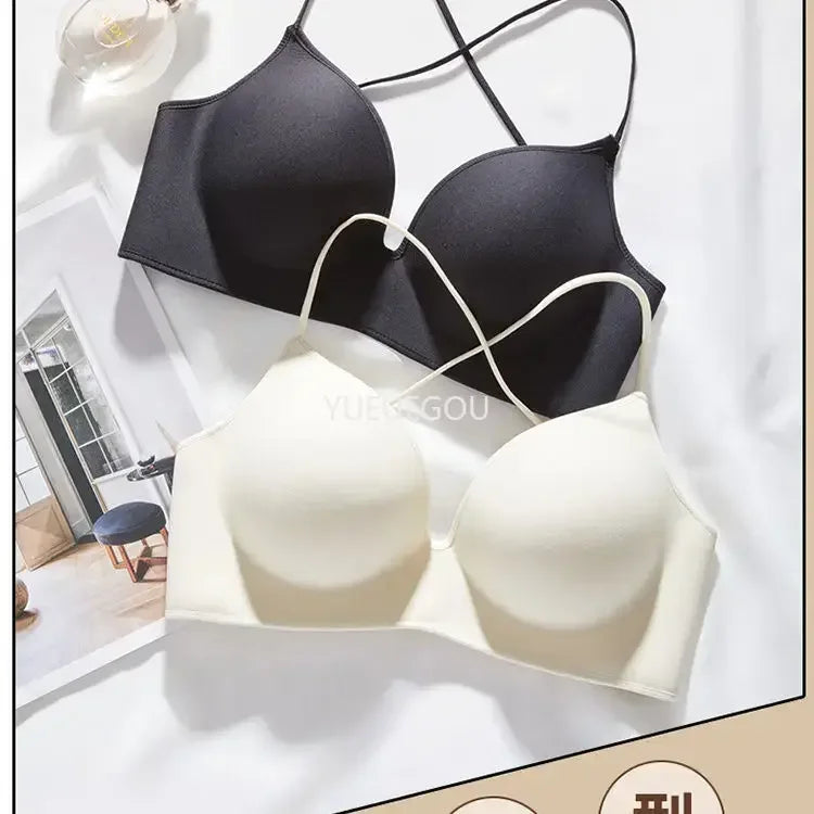 Women's 10CM Extra Thick Push Up Bra for AA/A Cup | Open Back Lingerie with Convertible Cross Straps | Seamless Wire-Free Bra No Marks (70A–85A)