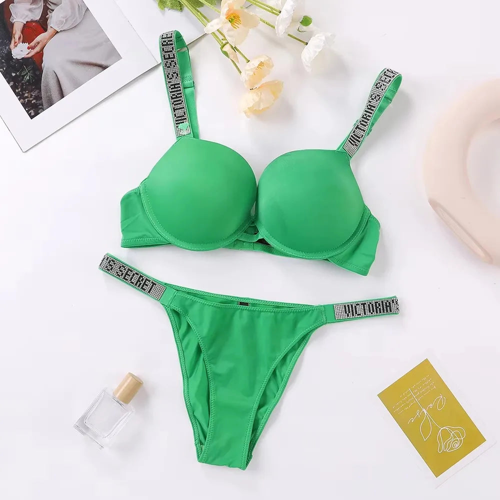 Women's Classic Lace Trim Bra & Panty Set – Supportive Underwire Lingerie