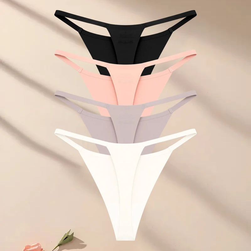 4PcsSet Seamless Ultra-thin Underwear Women Sexy Thin Belt Panties Female High Stretch Thongs Girls Breathable G-String Lingerie