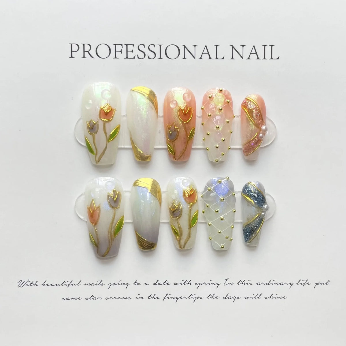 10Pcs 3D Green Flower Handmade Press on Nails French Fake Nails Wearable Stick-on Nails False Nail Uñas Накладные Ногти 네일팁