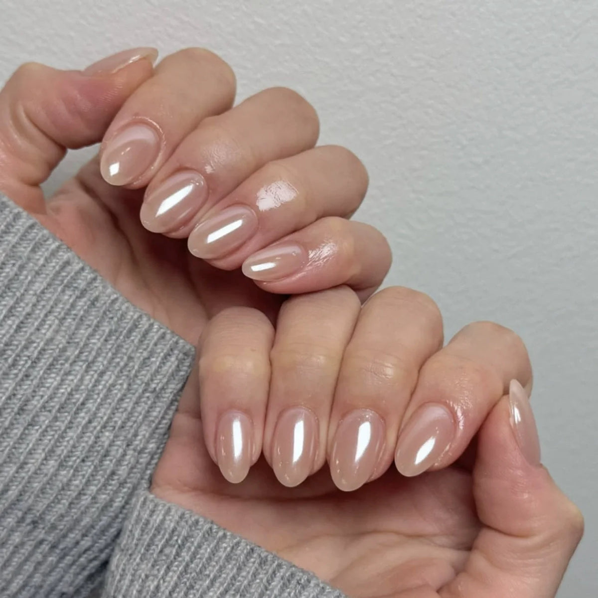 Almond Press-On Nails - French Tip & Gradient Designs, 24-Piece Set