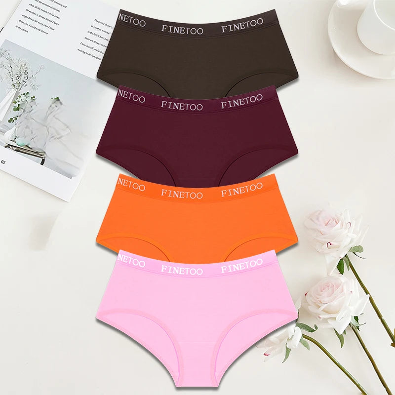 FINETOO 4Pcs/Set Sexy Hip Lifting Triangle Pants Pure Cotton Triangle Pants Low Waist Underwear FINETOO Brand Underwear 8 Colors