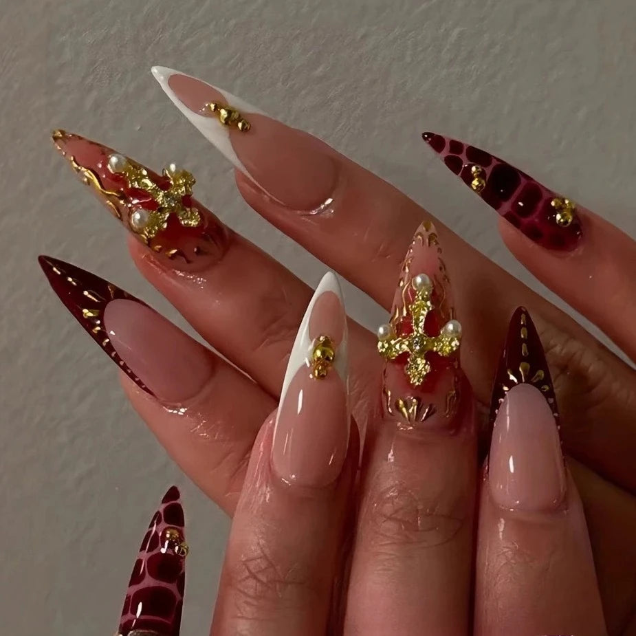 Short Almond Press-On Nails with Glue - Butterfly & Floral Glitter, 24 Pieces