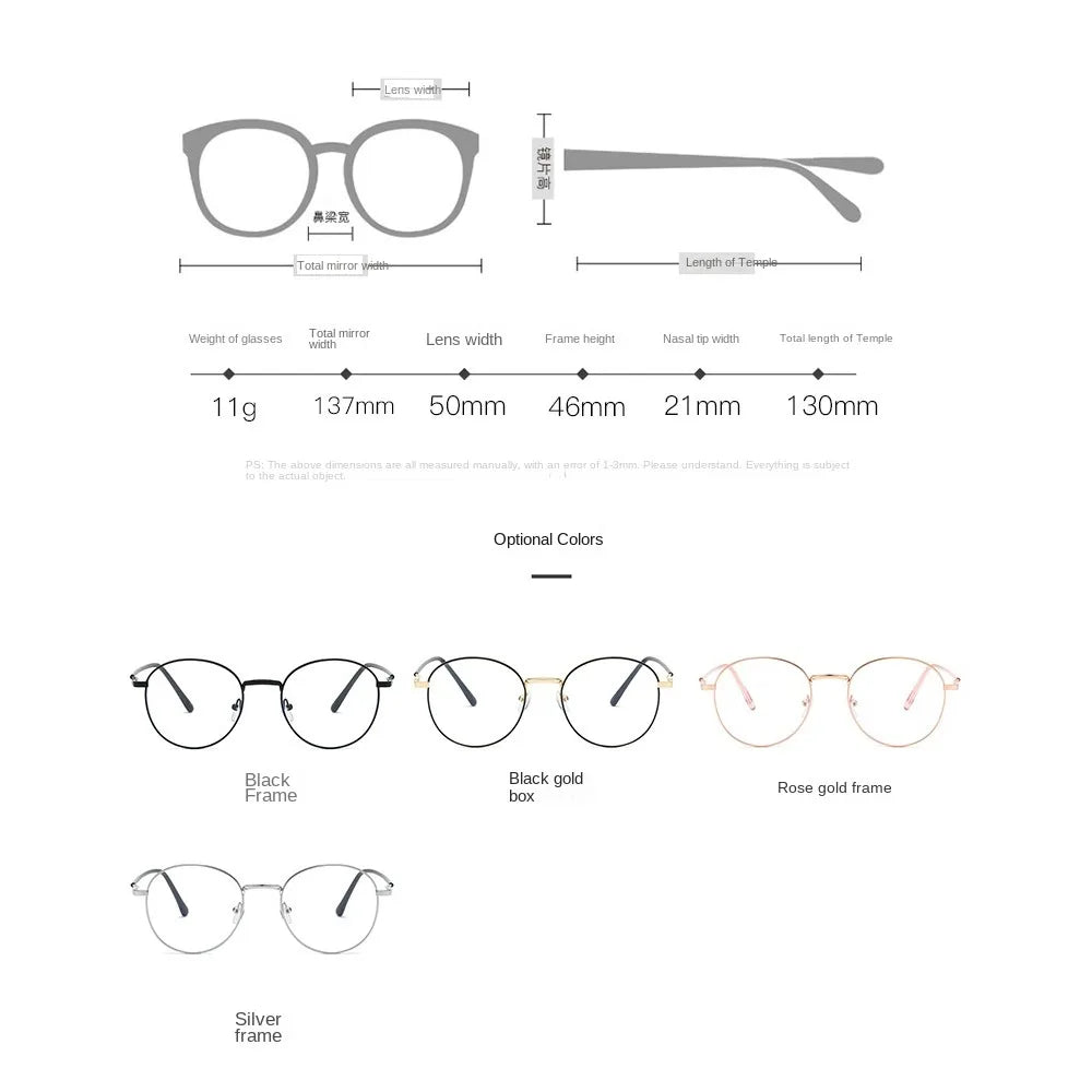 Vintage Round Metal Glasses for Men & Women | Myopia Options