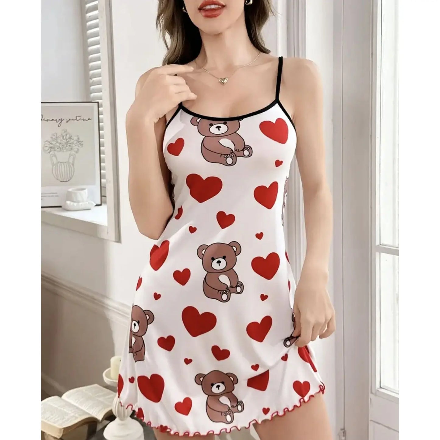 Butterfly Print Satin Sleep Dress — Spaghetti Strap Mini Nightgown