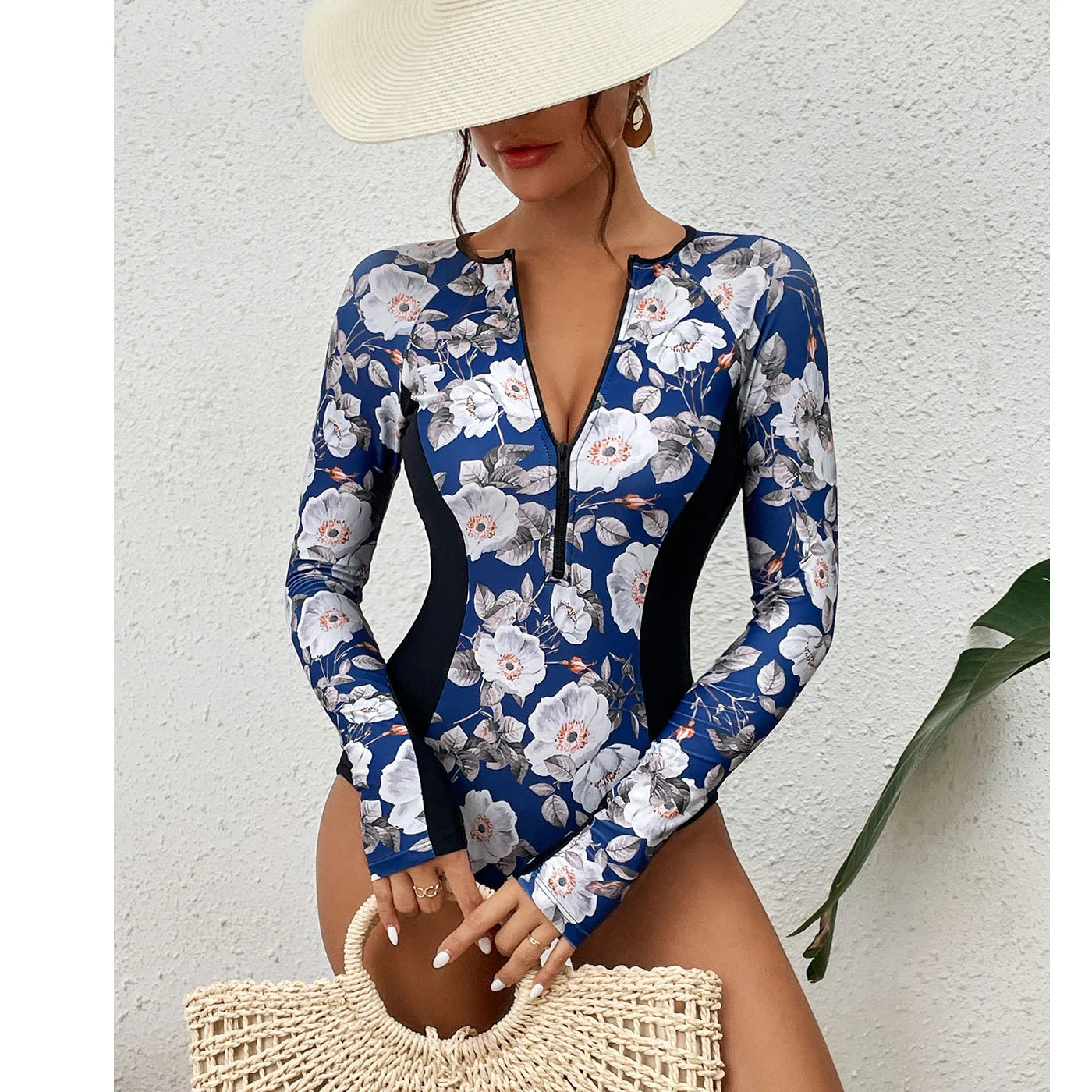 Color Block Surfing One-Piece Swimsuit — Long Sleeve Zipper | Women's Sport Swimwear