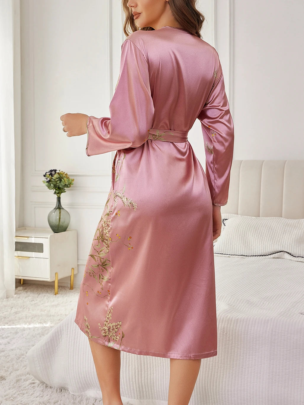 Satin Floral Robe & Camisole Nightdress Set — Elegant 2-Piece Sleepwear