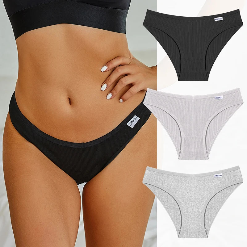 3-Pack Plus Size Cotton Brief Panties – Soft Breathable Low-Rise Underwear for Women (M–4XL, 11 Color Sets)