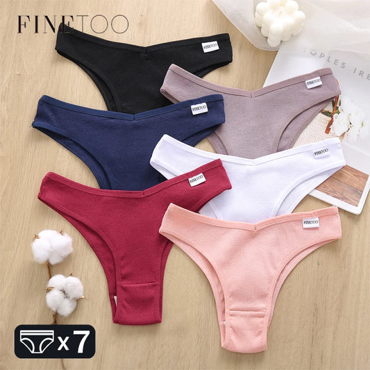 7-Pack Ribbed Cotton Brazilian Briefs — Low-Rise V-Cut T-Back Panties M–XL