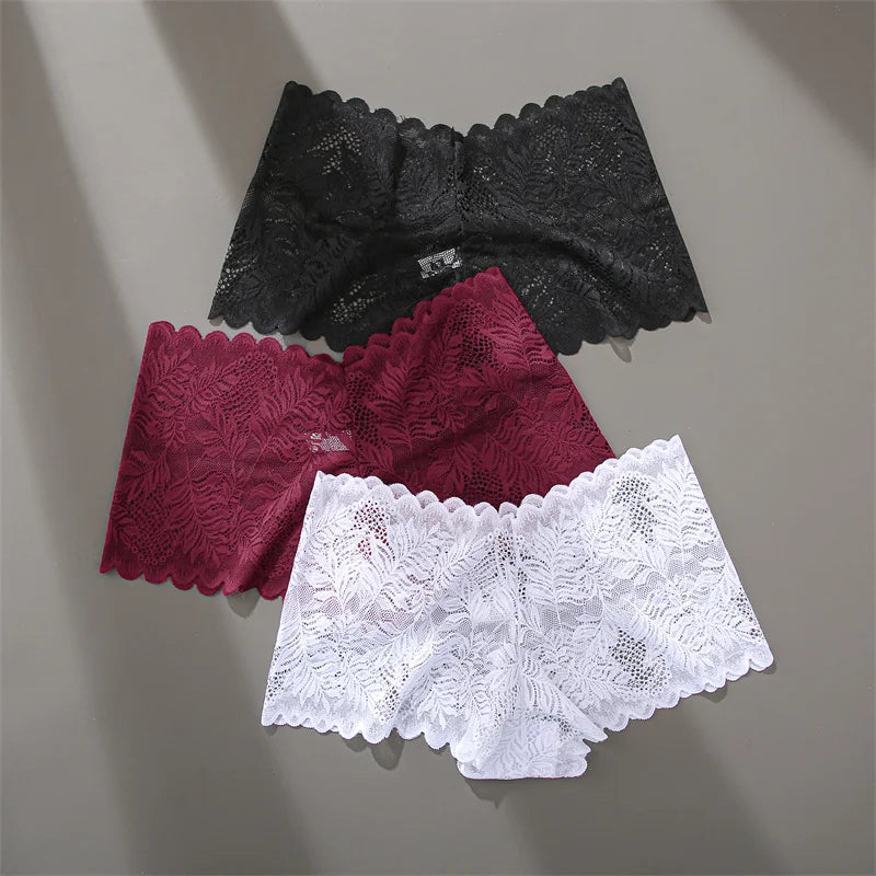 4-Pack All-Over Floral Lace Boyshorts — Hollow-Out Scalloped Low-Rise Panties