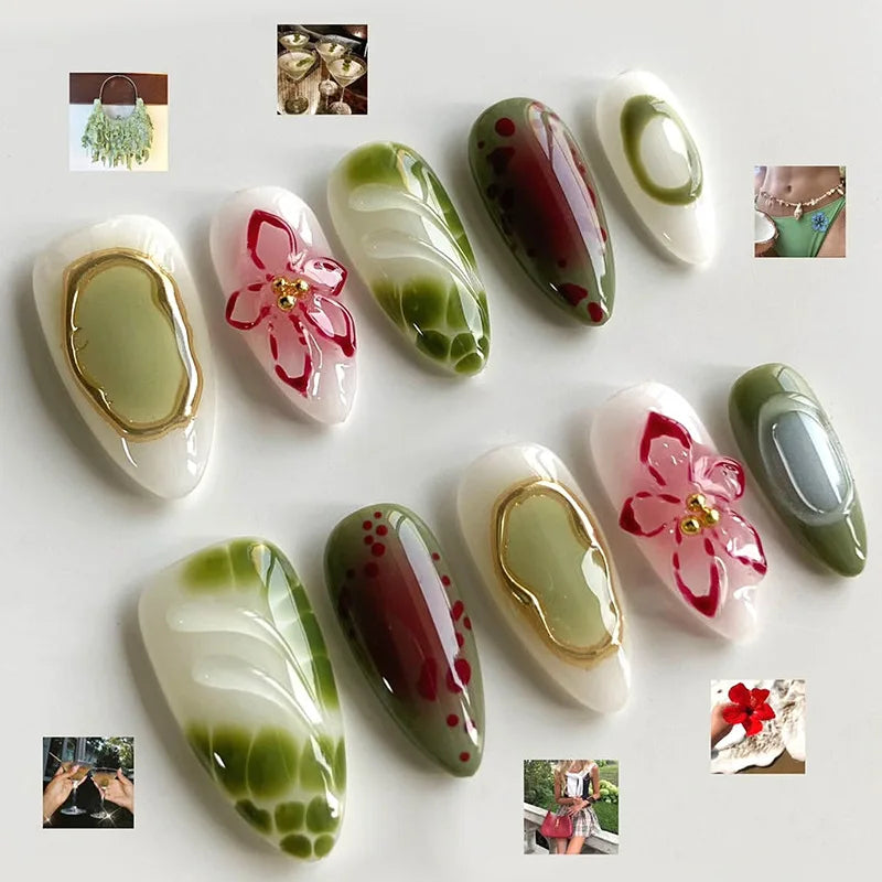 Long Coffin Press-On Nails with Glue – Nude, Pink & Color Designs, 24 Pieces