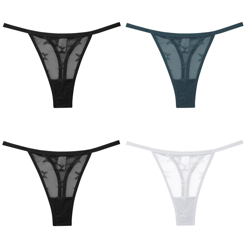 FINETOO 4Pcs/set Lace Thongs Sexy Low Waist Bikini Panties S-XL Lace G-string Underpants Comfortable T-Back Underwear Lingerie