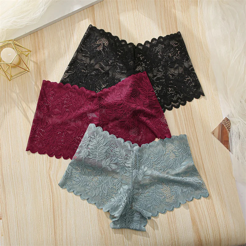 4-Pack All-Over Floral Lace Boyshorts — Hollow-Out Scalloped Low-Rise Panties