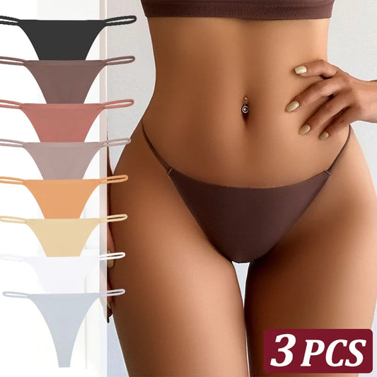 3-Pack Seamless Ice Silk Thong Panties – Low-Rise Flexible Underwear for Women (XS–XL, 25 Color Sets)