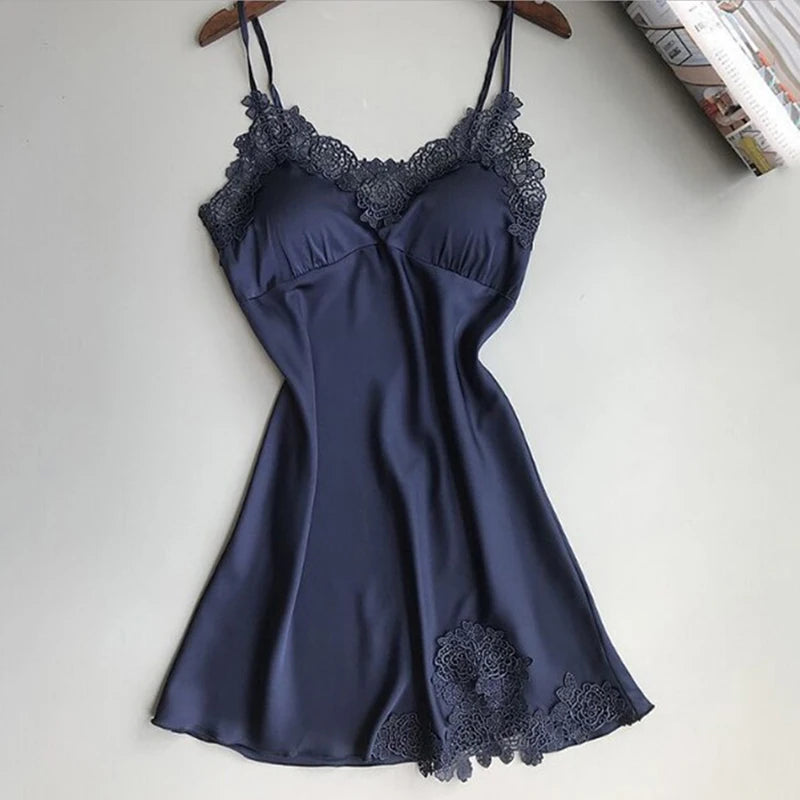 Ice Silk Satin Halter Nightdress – V-Neck, Knee-Length, Sleeveless | Women's Sleepwear