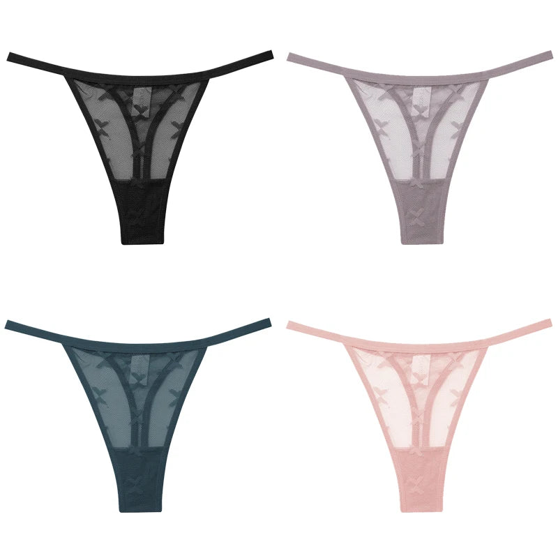 FINETOO 4Pcs/set Lace Thongs Sexy Low Waist Bikini Panties S-XL Lace G-string Underpants Comfortable T-Back Underwear Lingerie