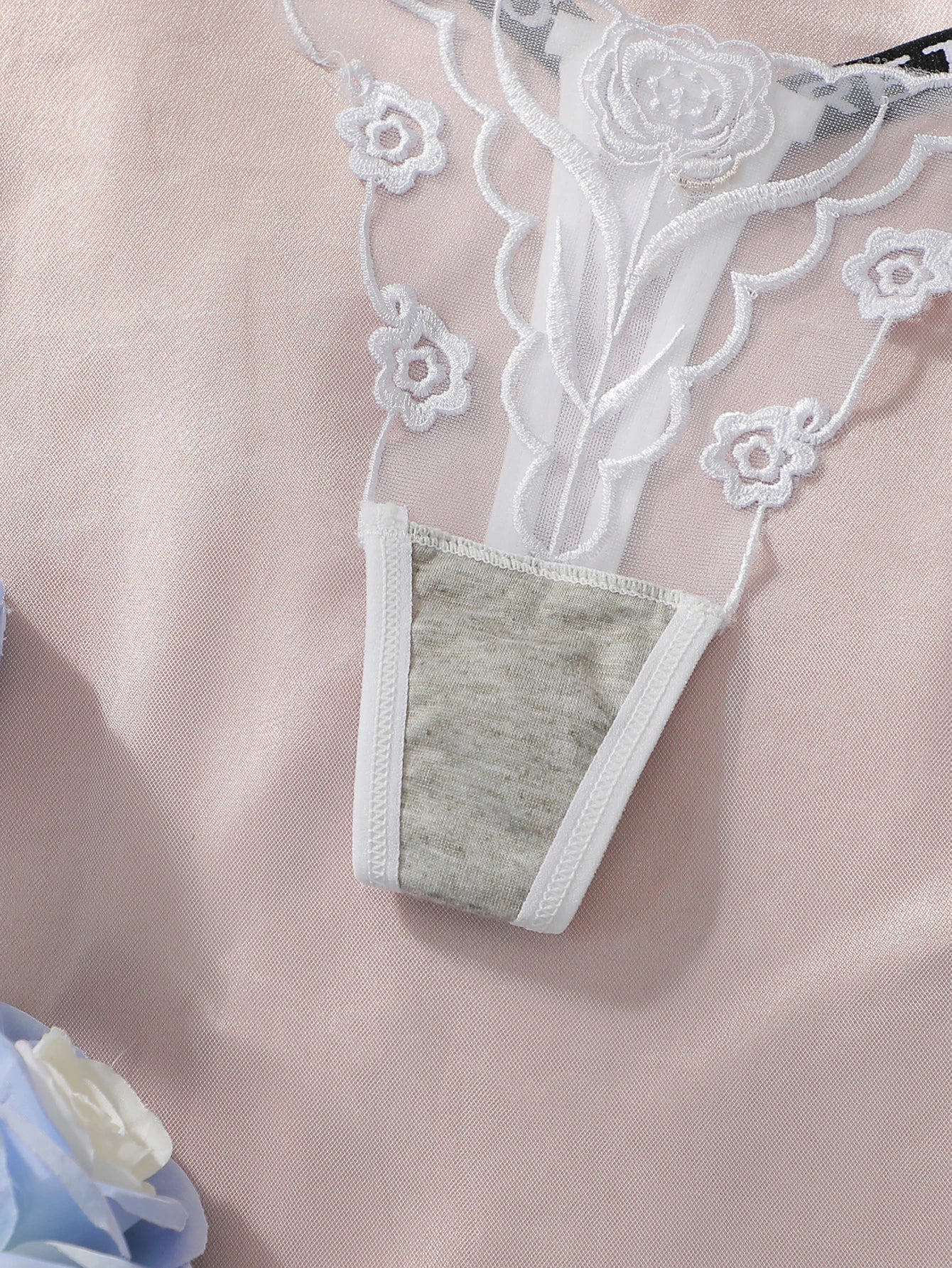2-Pack Embroidered Rose Thong Set — Sheer Mesh G-String | Women's Sexy Lingerie