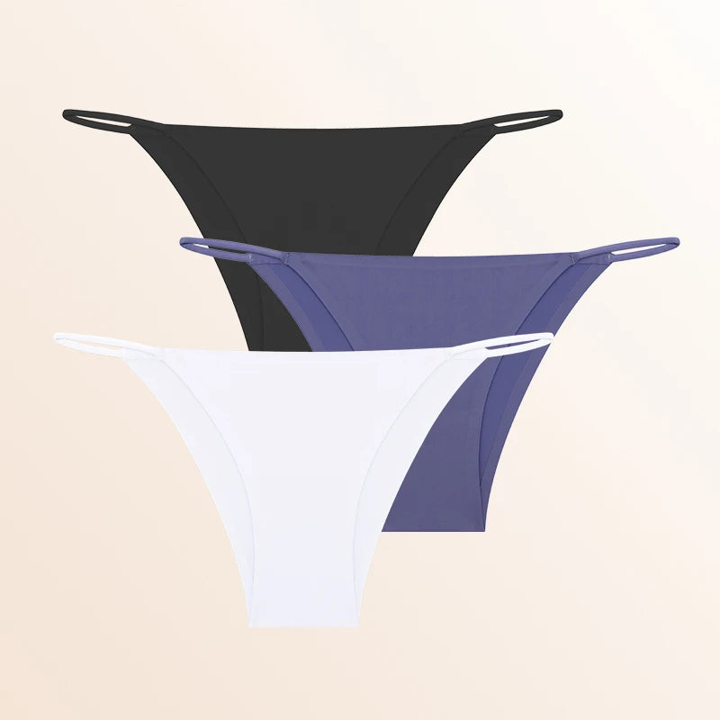 FINETOO 3Pcs Seamless Ice Silk Underwear New Color Sexy Thin Strap Briefs Girls Low Waist Breathable Panties No Trace Lingerie