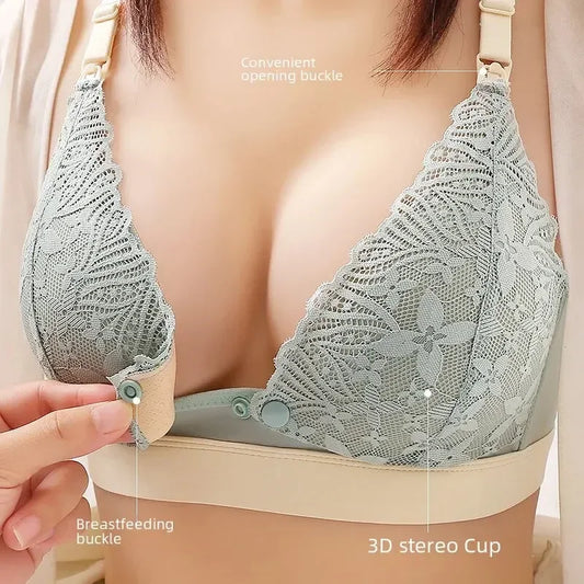 Wire-Free Gathered Nursing Bra – Front Opening Breastfeeding Bra for Pregnancy & Postpartum