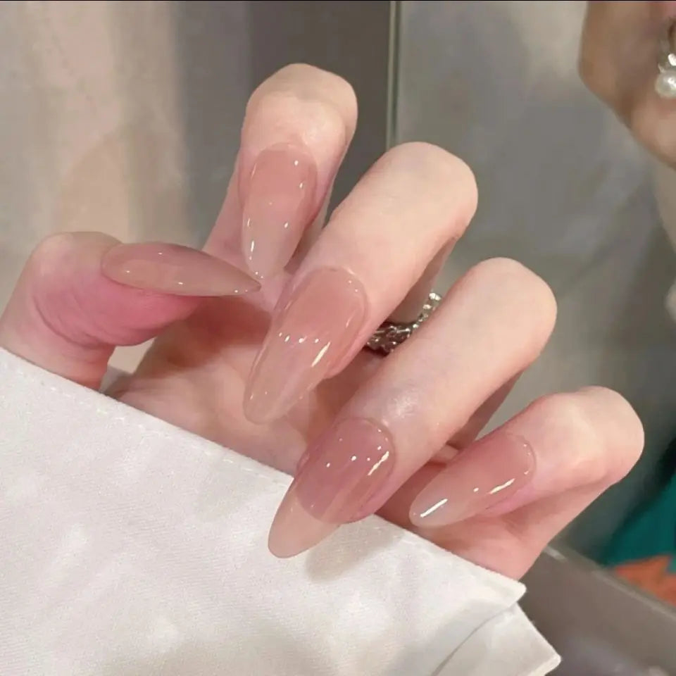Long Coffin Press-On Nails with Glue – Nude, Pink & Color Designs, 24 Pieces