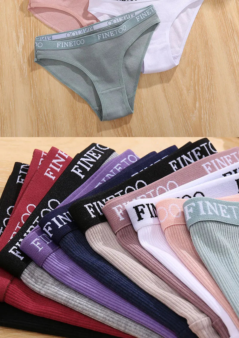 FINETOO 4PCS/Set Women's Cotton Panties Sexy Low Rise Briefs Letter Belt Underwear Female Underpants Intimates Lingerie M-2XL