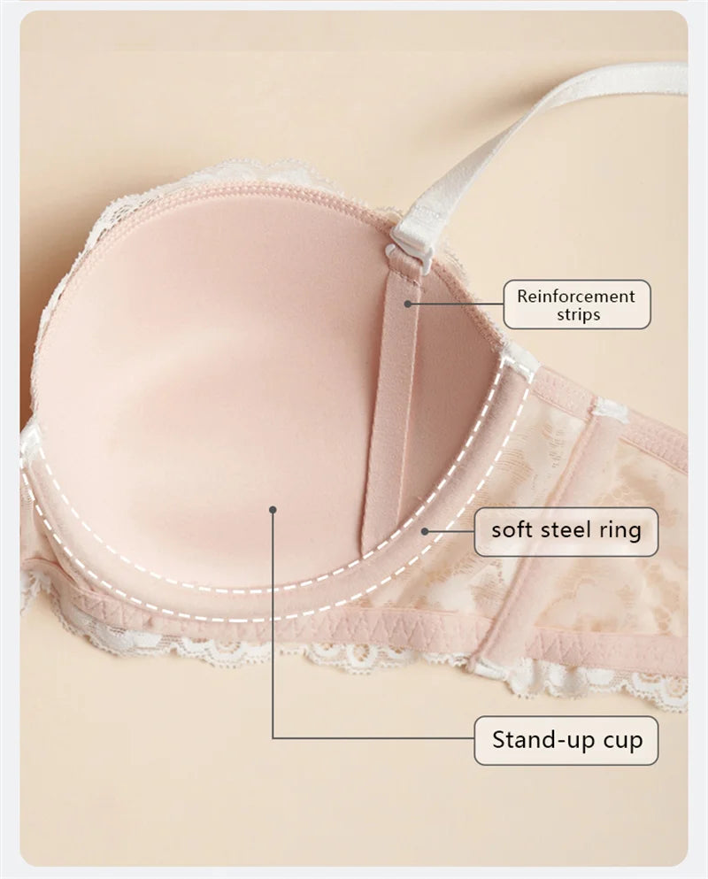 FINETOO Sexy Lace Bra Women 1/2 Cup Underwire Bras Ladies Push Up Underwear Trendy Floral Brassiere Female Comfortable Intimates