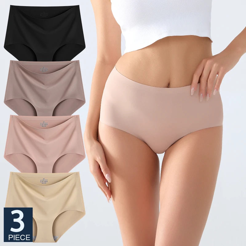FINETOO 3Pcs Women's Panties Seamless Underwear Invisibles Briefs High Waist Full Coverage Breathable Moisture Wicking Underpant
