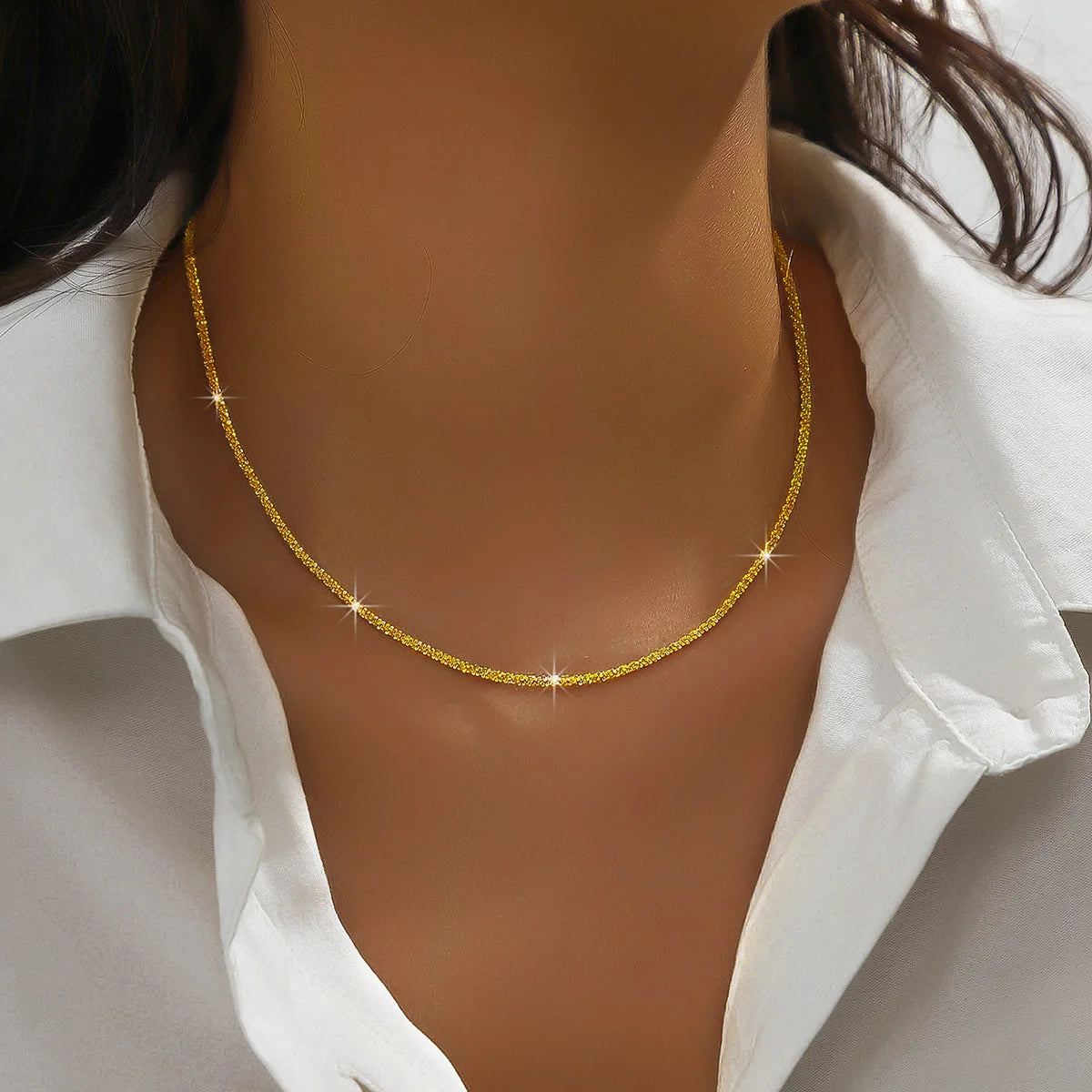 Sparkling Chain Choker Necklace – Minimalist Stainless Steel Clavicle Collar for Women