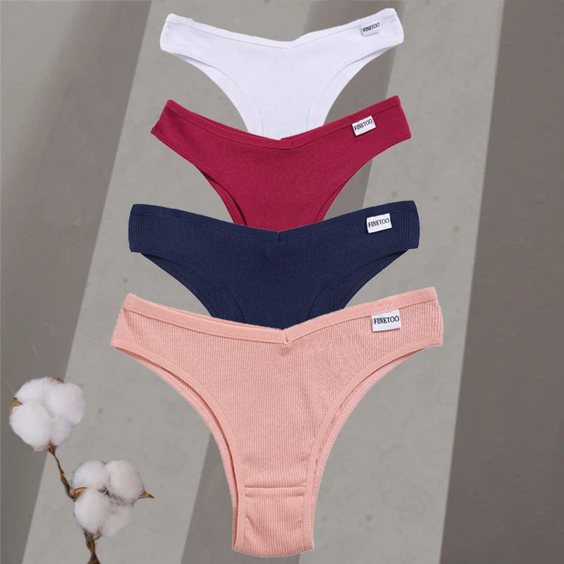 4-Pack Cotton Brazilian Panties – Low-Rise Solid Color Underwear for Women (M–XL, 14 Color Sets)