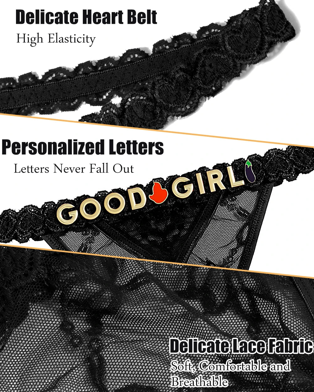سروال داخلي جي سترينج مزين بأحرف من حجر الراين والدانتيل - ملابس داخلية قابلة للتمدد