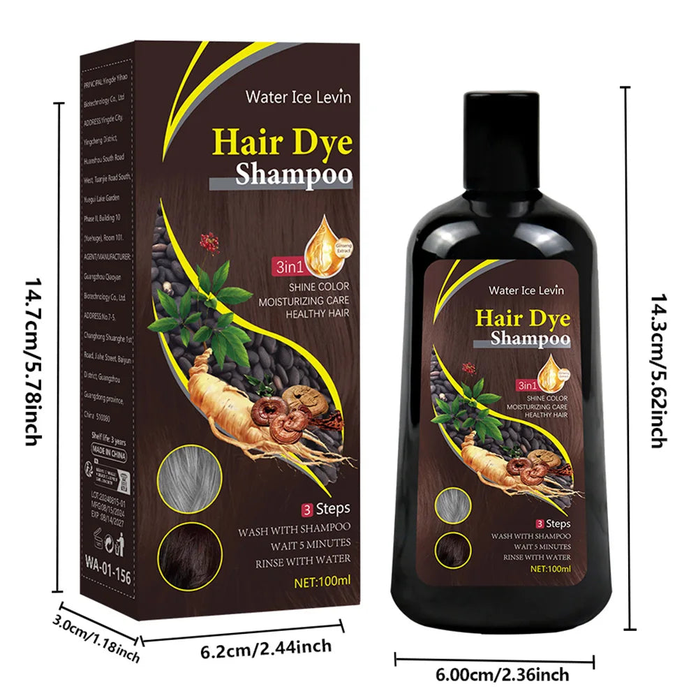 3-in-1 Dark Brown Hair Dye Shampoo – Herbal Gray Coverage, Color & Condition in 15 Minutes | 100ml/200ml
