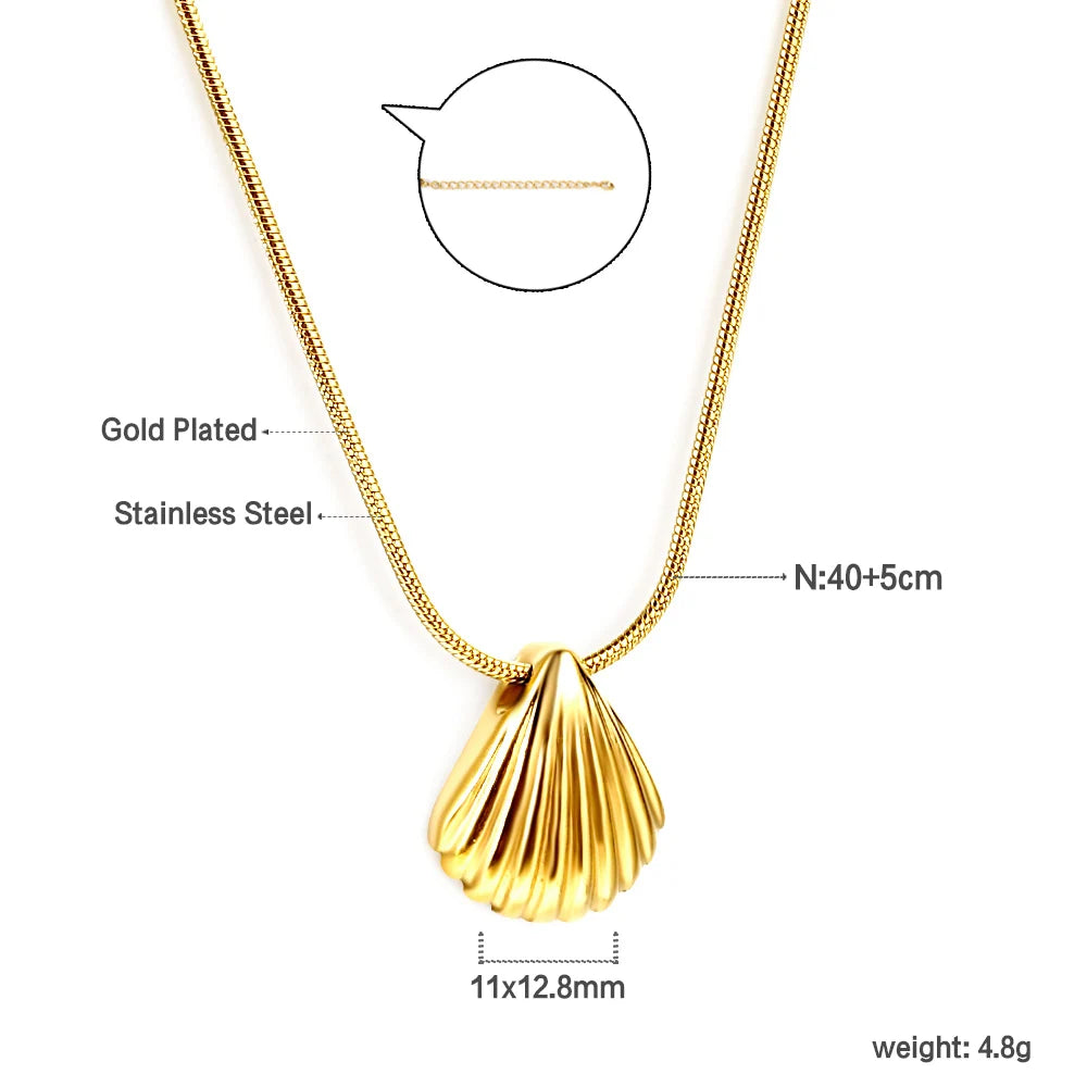 Shell Jewelry Set – 18K Gold-Plated Stainless Steel Necklace, Earrings & Bracelet for Women