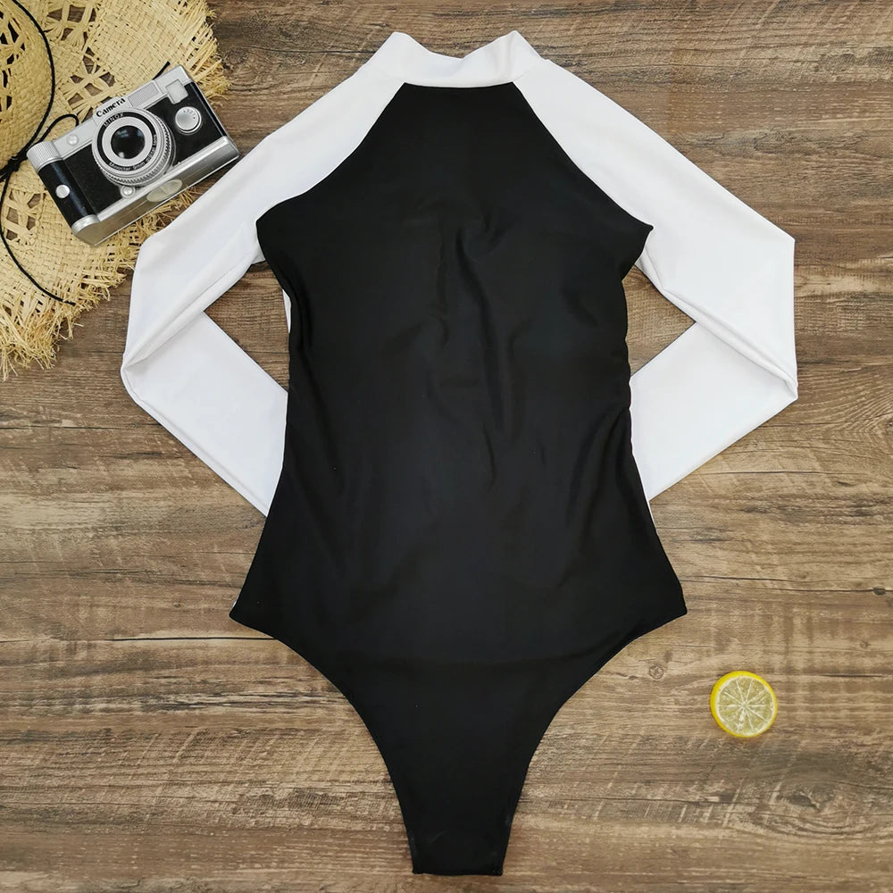 Color Block Surfing One-Piece Swimsuit — Long Sleeve Zipper | Women's Sport Swimwear
