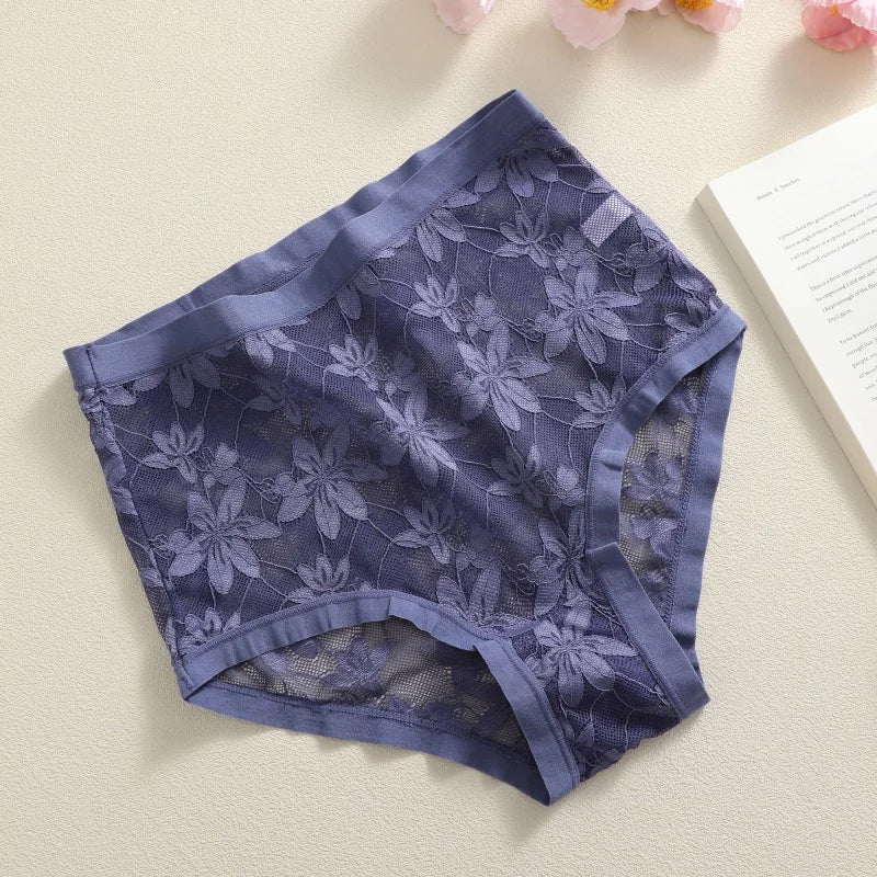 High-Waist Floral Lace Hollow Brief Panties – Breathable Sexy Underwear for Women (S–2XL, 9 Colors)