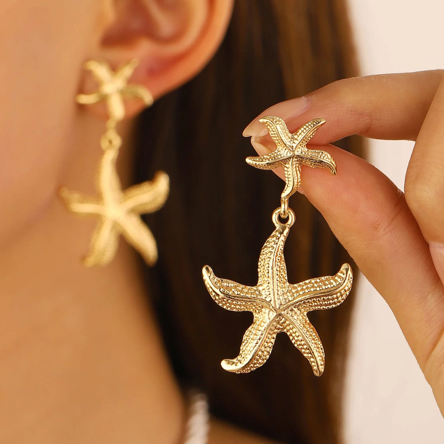 Fairy Flower Stud Earrings – 18K Gold-Plated Stainless Steel for Women