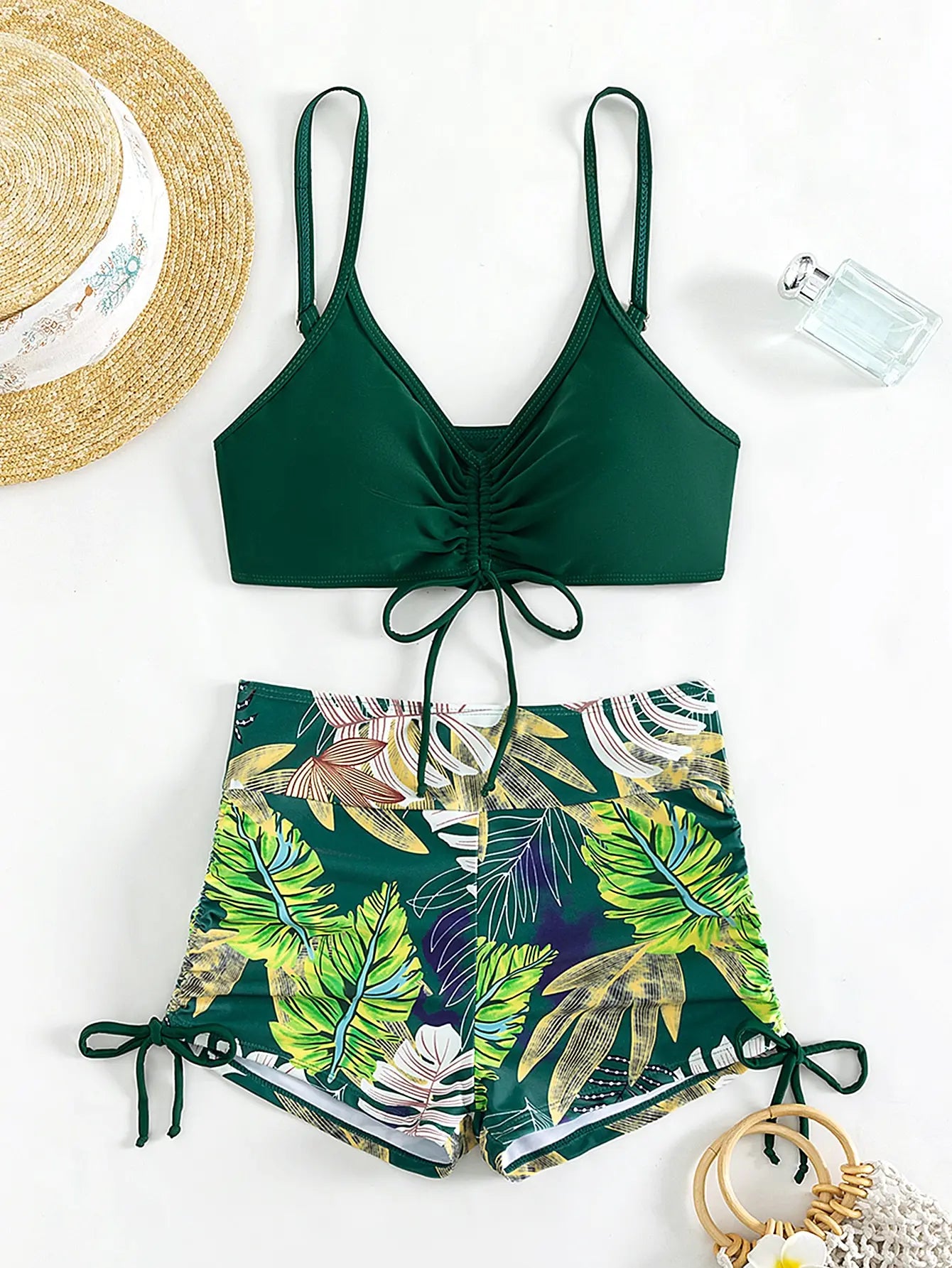 High Waist Shorts Bikini Set — Drawstring Top & Swim Shorts | Women's Swimwear